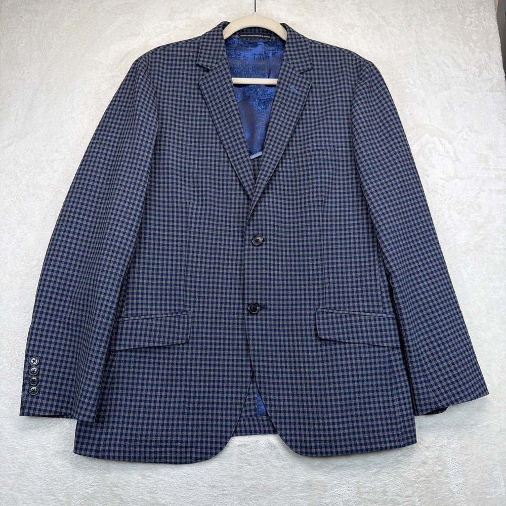 Ben Sherman Plectrum Wolfe Men's Blazer 40R Blue Plaid Wool Linen Sport Coat